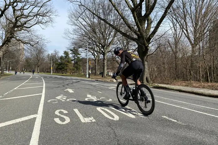 A cyclist in Prospect Park